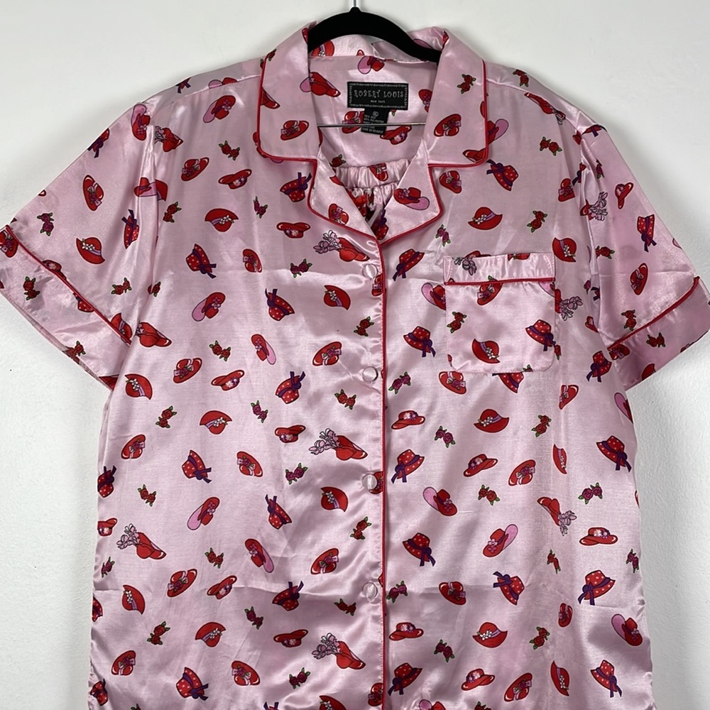 Robert Louis silk blend loungewear drawstring waist short sleeve button down - Picture 3 of 8